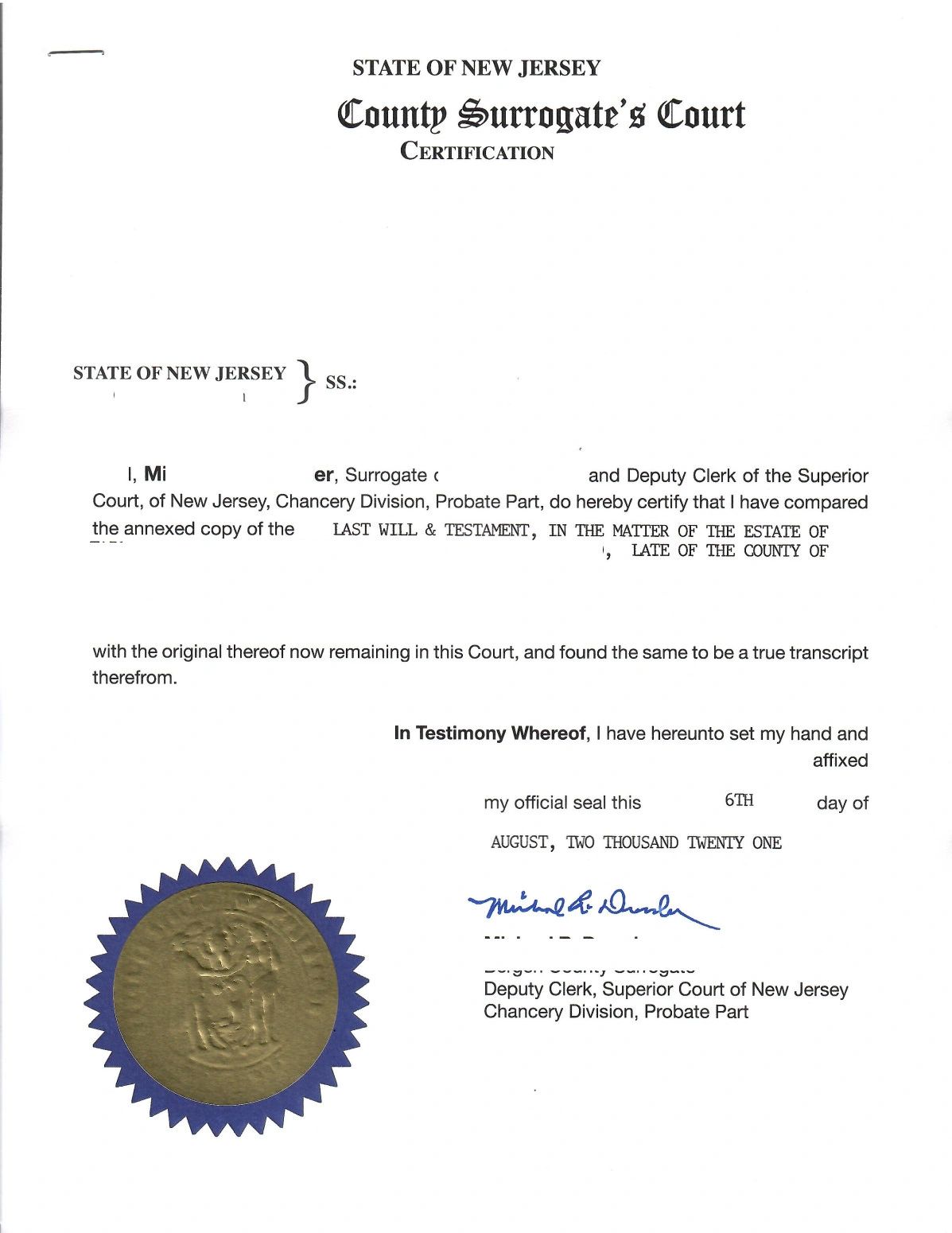Last will apostille